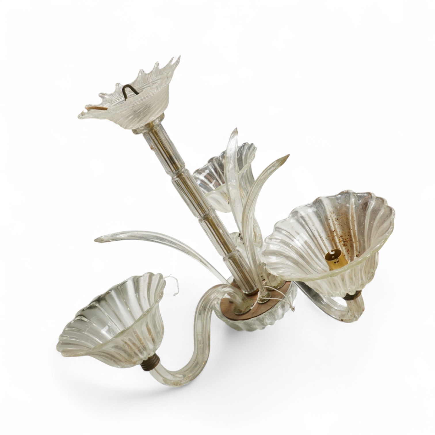 A Venetian style glass three branch floral chandelier, 47cm high.